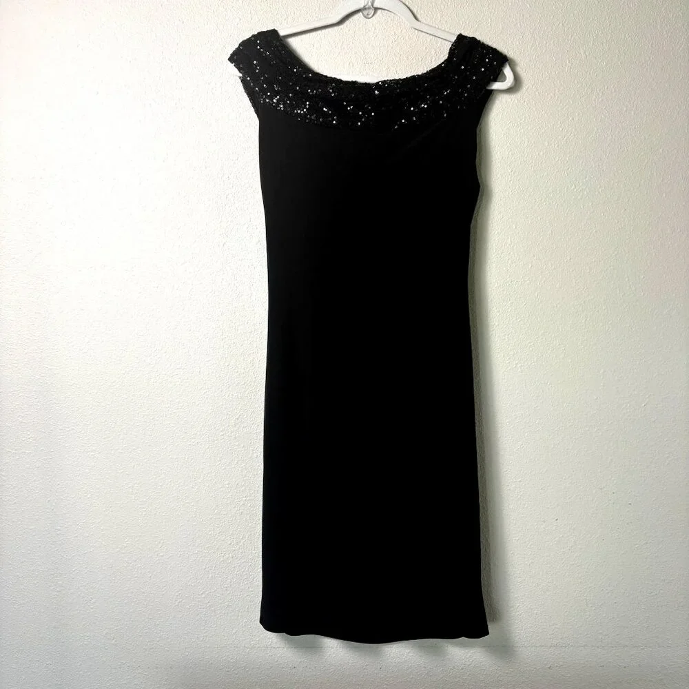 Lauren Ralph‎ Lauren Evening Sequin Cocktail Dress Size 10 Black Ruched Sheath